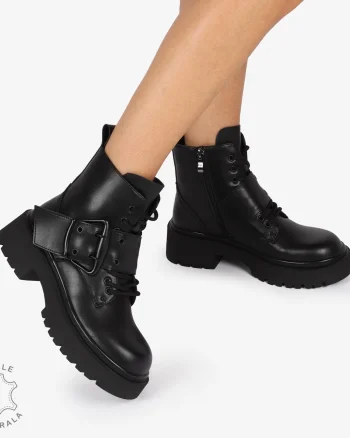 GHETE DAMA PIELE NATURALA cu Varf rotund si Detaliu Lateral CRL1247 NEGRU