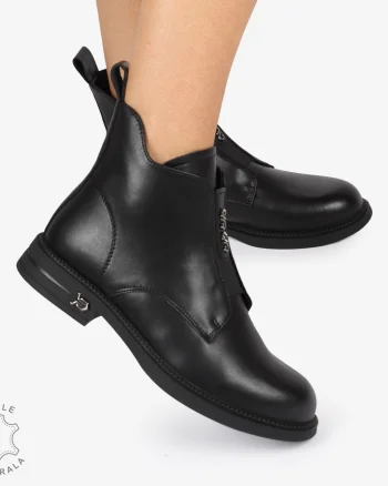 Ghete Negre din Piele Naturala cu Fermoar lateral CRL1244