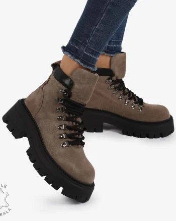 Ghete DAMA din PIELE Naturala Intoarsa Tip Combat Boot CRL1240 MARO