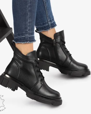 GHETE PIELE NATURALA NEGRU cu Varf rotund CRL1239