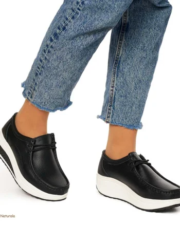 Mocasini dama din Piele Naturala CRL1219 NEGRU