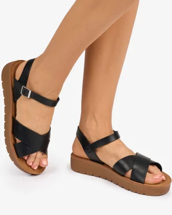 SANDALE dama din Piele ECOLOGICA CU BRETELE MODEL SIMPLU CRL1094 CULOARE: NEGRU