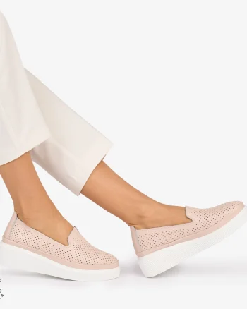 Balerini dama din Piele Naturala cu fundita CRL1074 CULOARE: Roz
