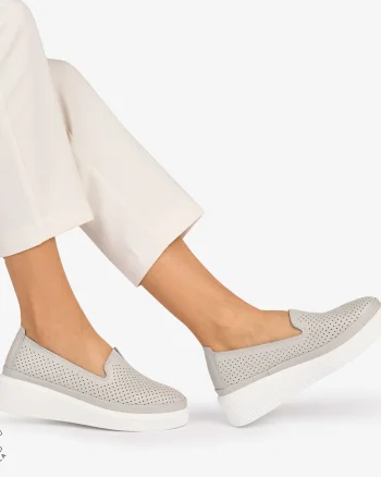 Balerini dama din Piele Naturala cu fundita CRL1074 CULOARE: Gri
