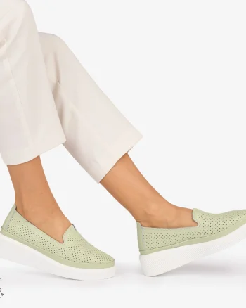 Balerini dama din Piele Naturala cu fundita CRL1074 CULOARE: Verde