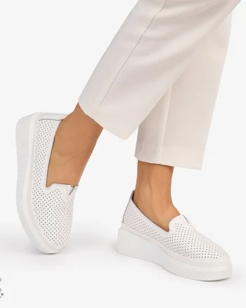 Balerini dama din Piele Naturala cu fundita CRL1074 CULOARE: Alb