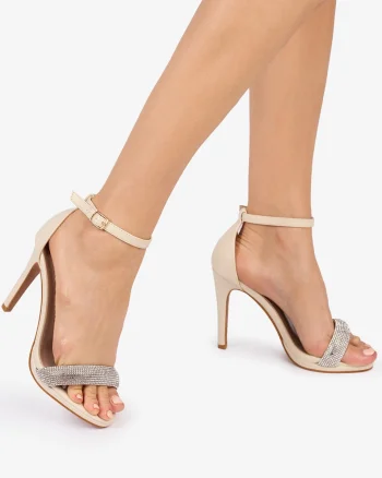 SANDALE ELEGANTE DIN PIELE ECOLOGICA TOC SUBTIRE SI STRASURI CRL1035 BEJ