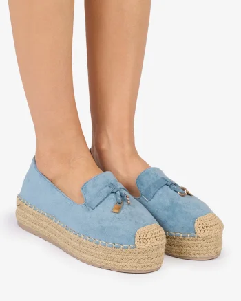 MOCASINI dama Piele ECOLOGICA INTOARSA CU DETALIU AURIU CRL1026 CU ELASTIC Culoare: ALBASTRU