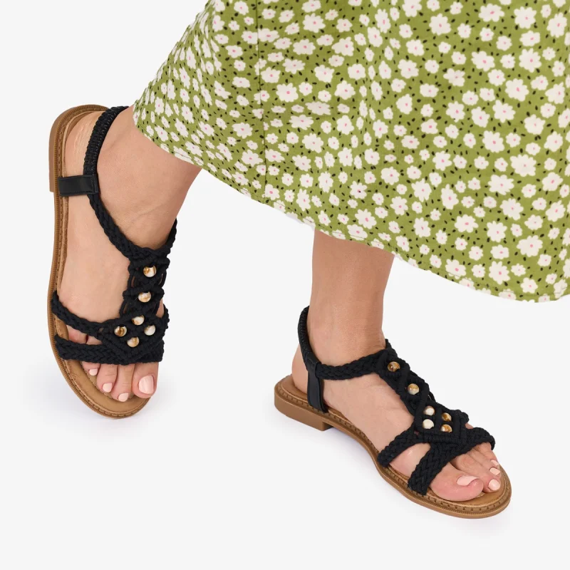 SANDALE Dama DIN TEXTIL CU MODEL In stil indian CRL1018 Culoare: NEGRU