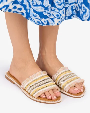 PAPUCI dama Piele ECOLOGICA CU strasuri stil Mexican CRL1013 Culoare: Bej