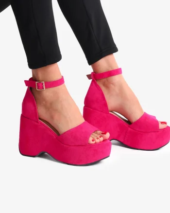 SANDALE DIN PIELE ECOLOGICA INTOARSA CU PLATFORMA CRL0737 Fuscia