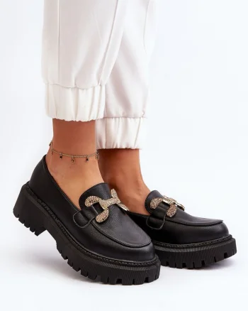 Mocasini DAMA din PIELE ECOLOGICA CU DETALIU AURIU CRL0975 CULOARE: Negru