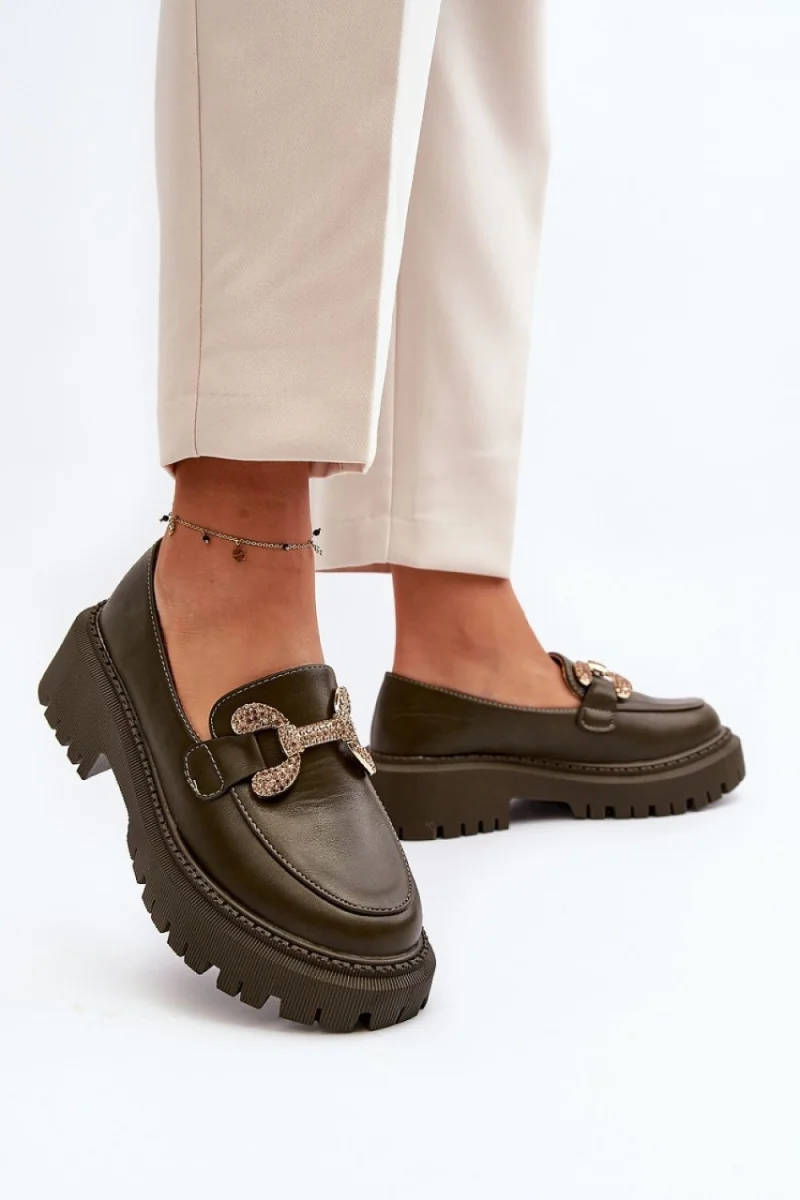 Mocasini DAMA din PIELE ECOLOGICA CU DETALIU AURIU CRL0975 CULOARE: Verde inchis
