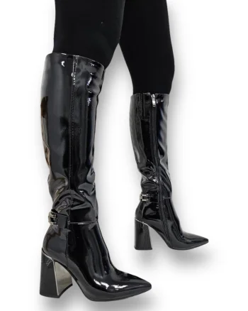 CIZME DAMA din PIELE Ecologica LACUITA cu FERMOAR CRL0924 CULOARE: Negru