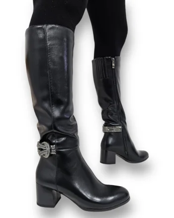 CIZME DAMA din PIELE ECOLOGICA cu FERMOAR CRL0919 CULOARE:Negru