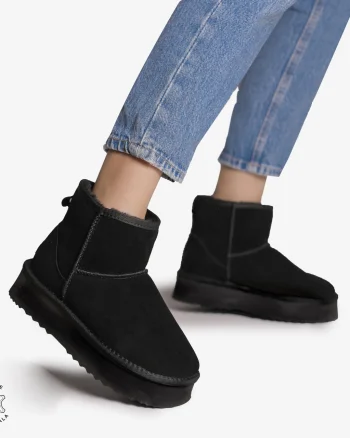 CIZME TIP UG DAMA din PIELE NATURALA INTOARSA CRL0893 CULOARE:NEGRU