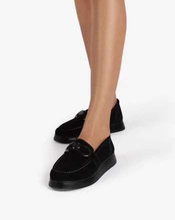 Mocasini dama din Piele Naturala Intoarsa CRL0840 NEGRU
