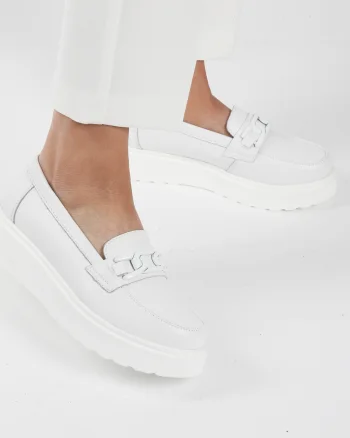 Mocasini dama din piele naturala CRL0787 ALB