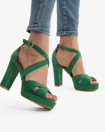SANDALE DIN PIELE ECOLOGICA Intoarsa cu Toc Gros CRL0755 VERDE