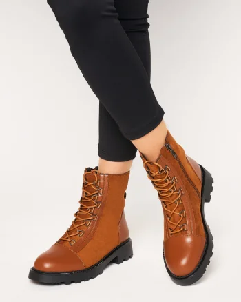 Ghete dama din Piele Ecologica + Piele Ecologica Intoarsa CRL0603 Maro Deschis