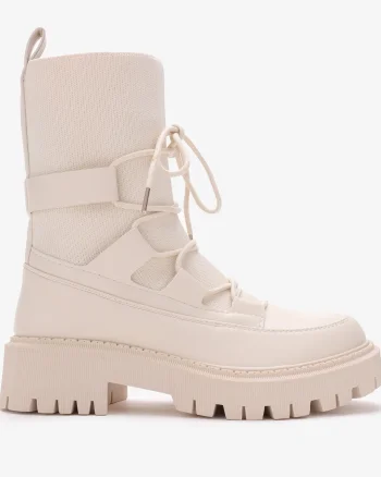 Ghete dama din piele ecologica si textil CRL0684 Bej