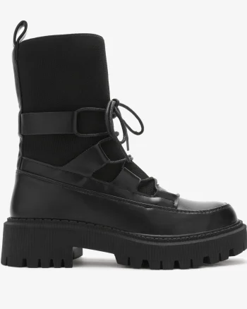 Ghete dama din piele ecologica si textil CRL0684 Negre