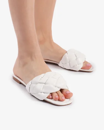 Papuci dama din Piele Ecologica albi CRL0151