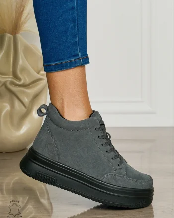 Ghete casual din piele naturală cu talpa solida CRL1510 DKGRI