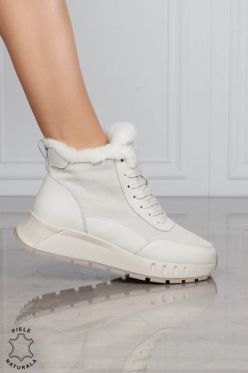 GHETE DAMA scurte din PIELE Naturala Combinata cu Piele intoarsa CRL1528 Bej