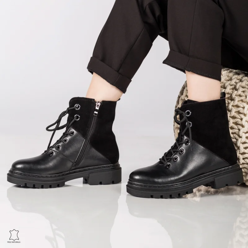 GHETE DAMA Inalta din PIELE Naturala CRL0635NEGRU