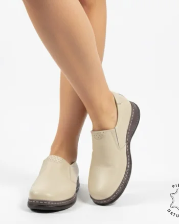 Mocasini dama din piele naturala cu talpa plata CRL0014BEJ