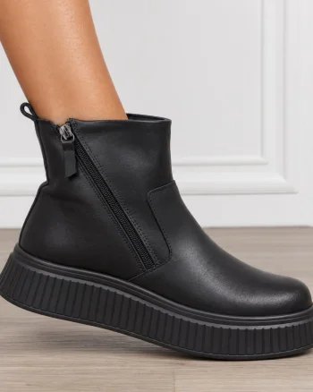GHETE DAMA din PIELE Naturala cu talpa groasa cu dublu fermoar CRL1533NEGRU