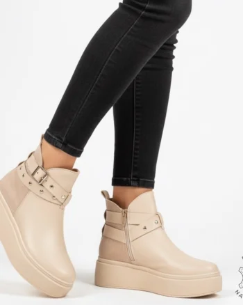 GHETE DAMA din PIELE Naturala cu catarama decorativa CRL1536 BEJ
