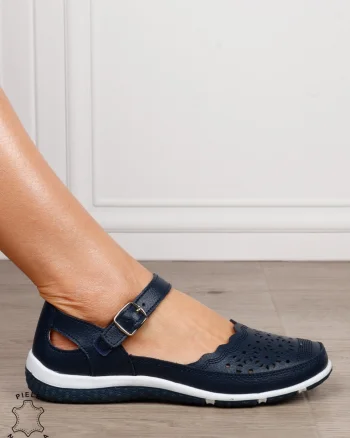 Balerini dama din Piele Naturala cu inchidere velcro si catarama CRL1549 NAVY