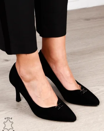 Pantofi Eleganti dama din piele naturala intoarsa cu catarama CRL1577 NEGRU