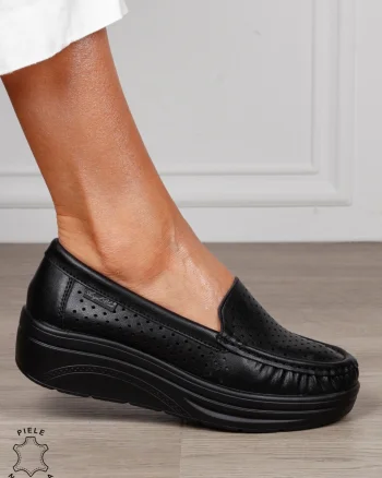 MOCASINI damă din piele naturală CRL1579 NEGRU