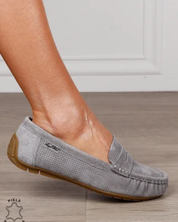 MOCASINI damă din piele naturală Intoarsa cu talpa joasa CRL1582 GRI