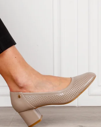 Pantofi Eleganti dama din piele Ecologica cu brant din piele naturala CRL1585 KHAKI