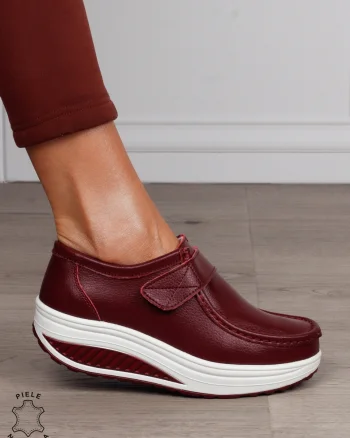Mocasini dama din Piele Naturala CRL0063 CULOARE:BORDO