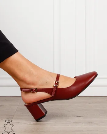 Pantofi dama eleganti cu toc gros si inchidere dubla CRL1608 BORDO