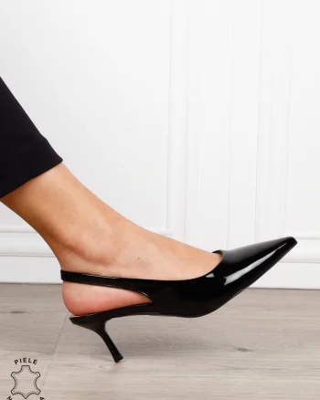 Pantofi dama eleganti din piele naturala cu toc subtire si varf ascutit CRL1616 NEGRU