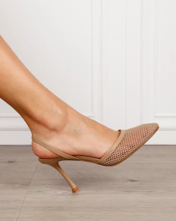 Pantofi dama eleganti din piele ecologica si brant din piele naturala cu Design Special CRL1621 BEJ