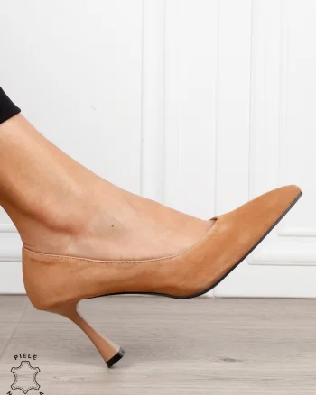 Pantofi dama eleganti din piele naturala Intoarsa cu toc Special CRL1623BEJ