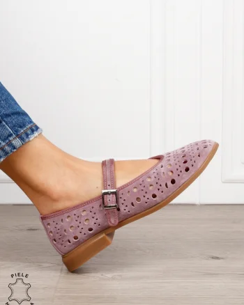 BALERINI dama din piele naturala Intoarsa cu barete SI DESIGN UNIC CRL1629 ROZ