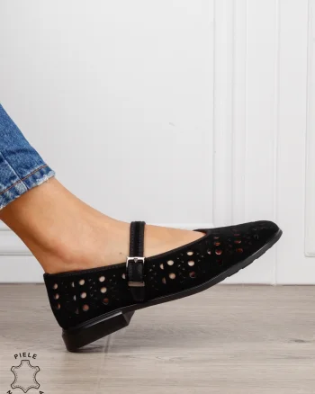 Balerini dama din piele naturala Intoarsa cu barete SI DESIGN UNIC CRL1629 NEGRU