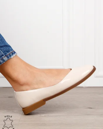 Balerini dama din piele naturala cu talpa usoara si plata CRL1630 BEJ