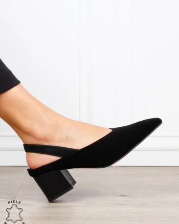 Pantofi dama eleganti din piele naturala Intoarsa cu varf ascutit CRL1631 Negru