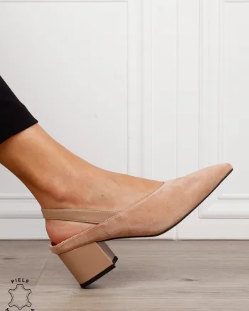 Pantofi dama eleganti din piele naturala Intoarsa cu varf ascutit CRL1631 BEJ