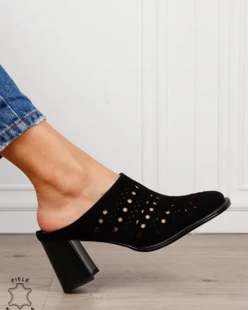 Pantofi dama eleganti din piele naturala Intoarsa Slip-on CRL1633 Negru