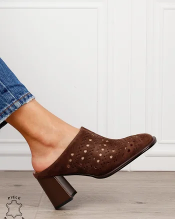 Pantofi dama eleganti din piele naturala Intoarsa Slip-on CRL1633 CAFENIU